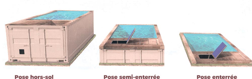 Container piscine et pose hors sol, semi-enterrée ou enterrée